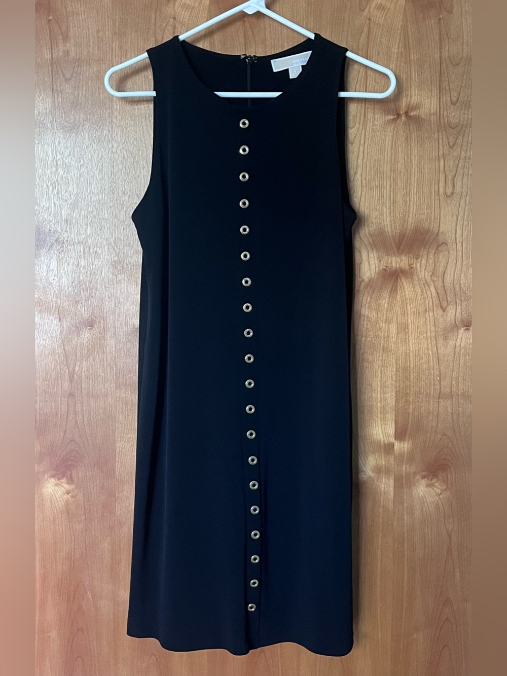 MICHAEL Michael Kors Black Sleeveless Shift Dress with Gold Eyelets